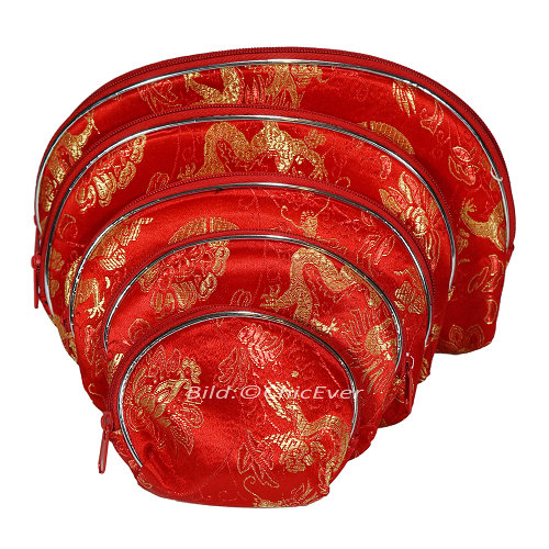 5 tlg. Beutel-Set aus Seide & Viskose mit Reißverschluss rot 6550 - zum Schließen ins Bild klicken